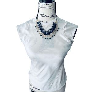Chico’s Statement Bib Necklace 18” in Blue and Clear Beads with Goldtone NWOT